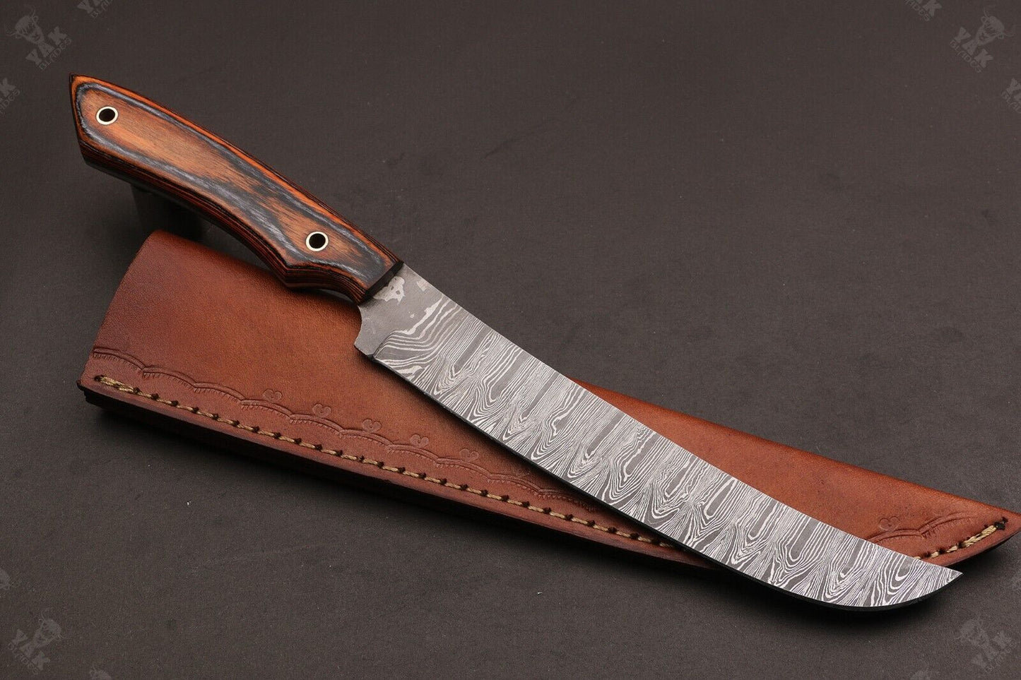 12" Handmade Damascus Fillet Knife Custom Fillet Knife With Pakka Wood Handle & Leather Sheath
