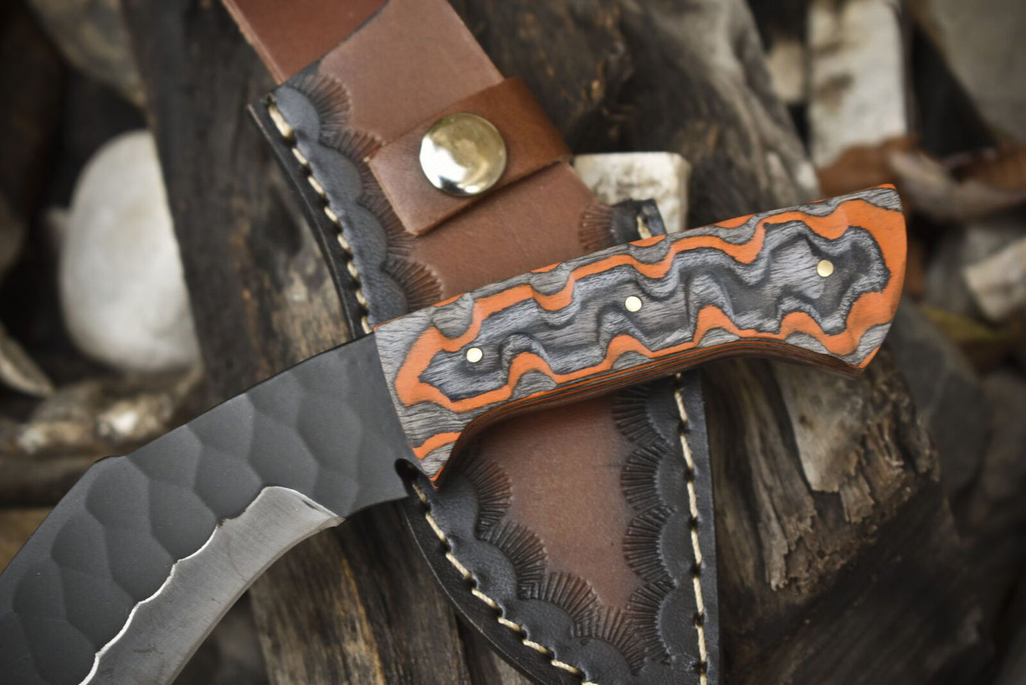 Skinner Knife AUS-8 Steel with Hardwood Handle Tactical Hunting Knife