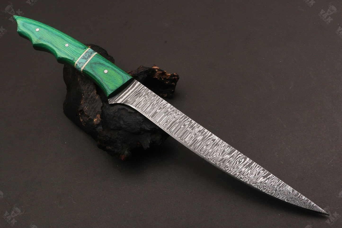 13" Damascus Fillet Knife Fire Damascus Steel Fillet Knife With Leather Sheath