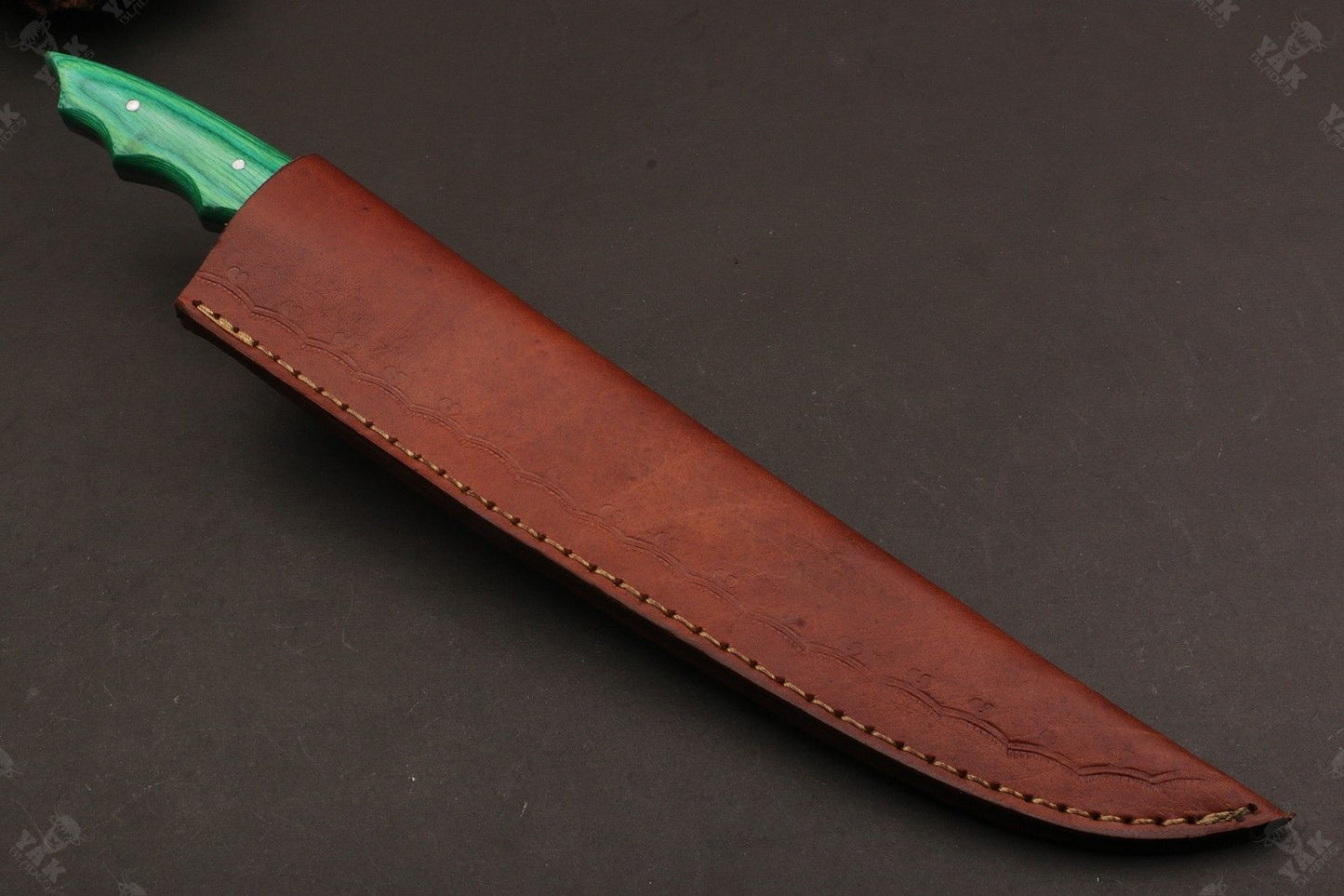 13" Damascus Fillet Knife Fire Damascus Steel Fillet Knife With Leather Sheath