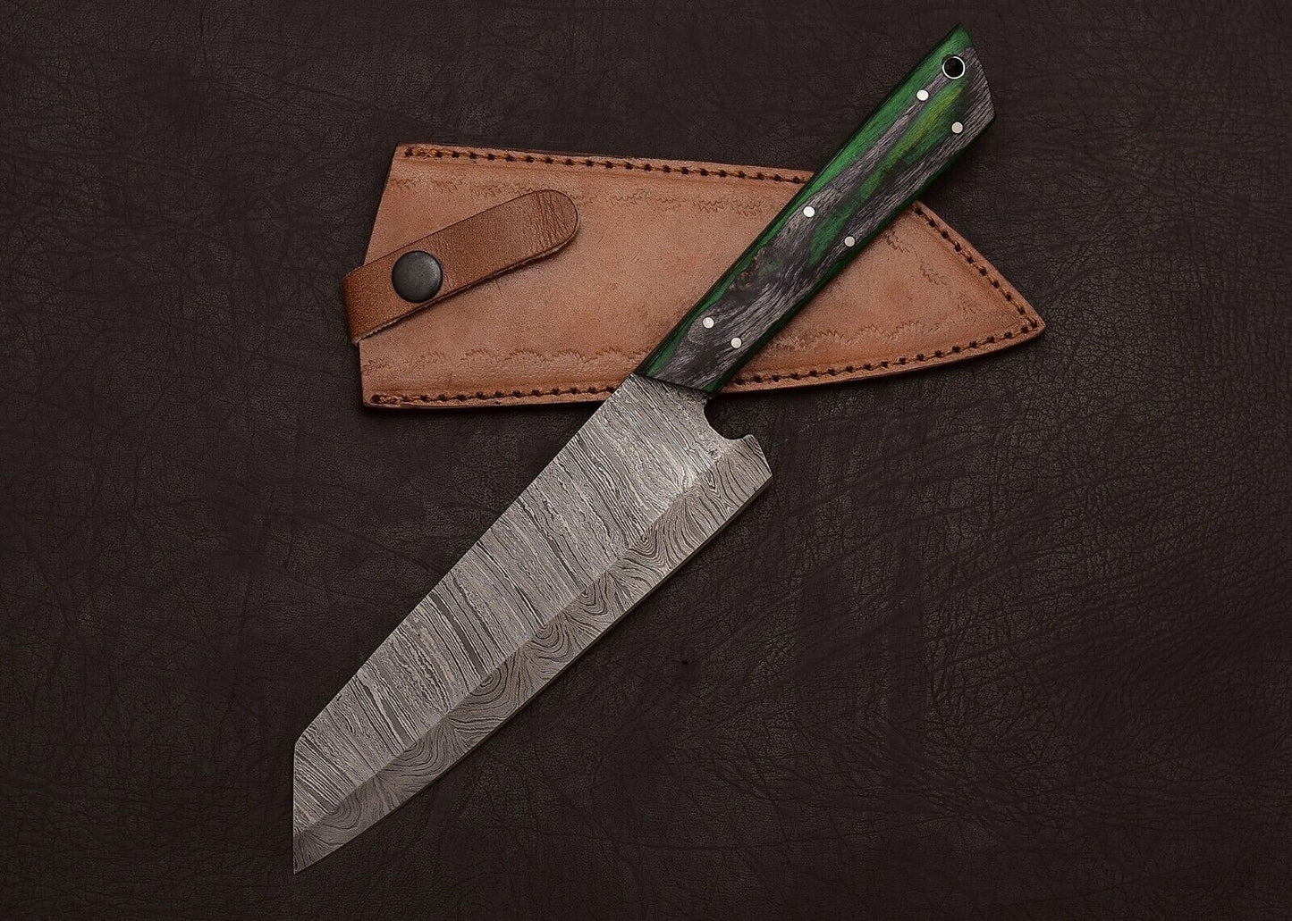 Custom Forged Damascus Steel Chef Knife 13" Full Tang | Pakka Wood Outdoor Blade