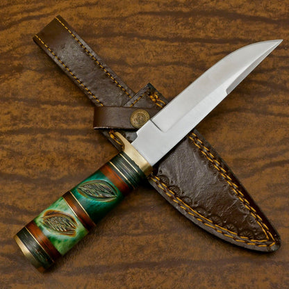 Handmade 12 Inch D2 Steel Bowie Camping Hunting Knife – Engraved Bone Handle, Full Tang Survival Blade