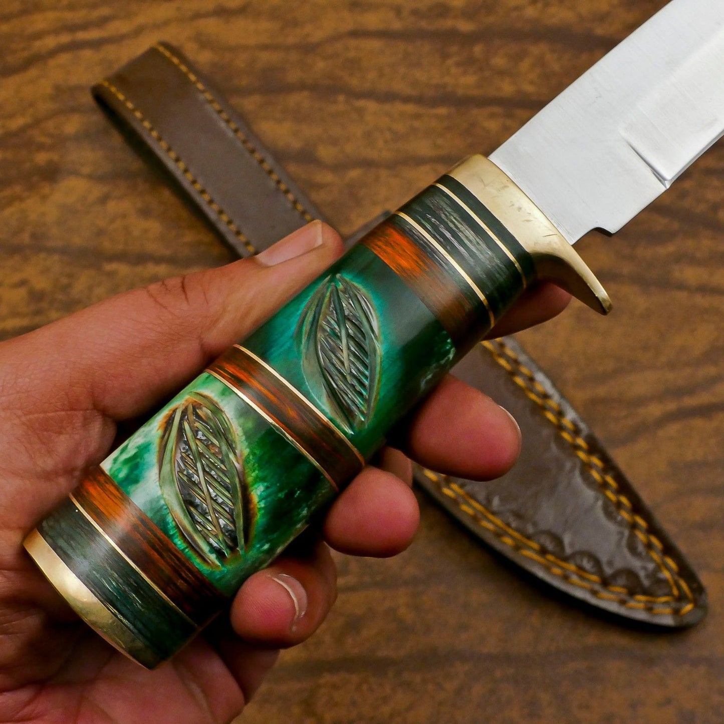 Handmade 12 Inch D2 Steel Bowie Camping Hunting Knife – Engraved Bone Handle, Full Tang Survival Blade