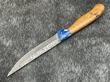 Heritage Forge 11 Inch Damascus Steel Hunting Bowie Knife with Olive Wood and Resin Handle