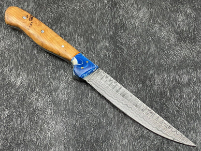 Heritage Forge 11 Inch Damascus Steel Hunting Bowie Knife with Olive Wood and Resin Handle