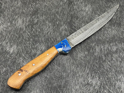 Heritage Forge 11 Inch Damascus Steel Hunting Bowie Knife with Olive Wood and Resin Handle