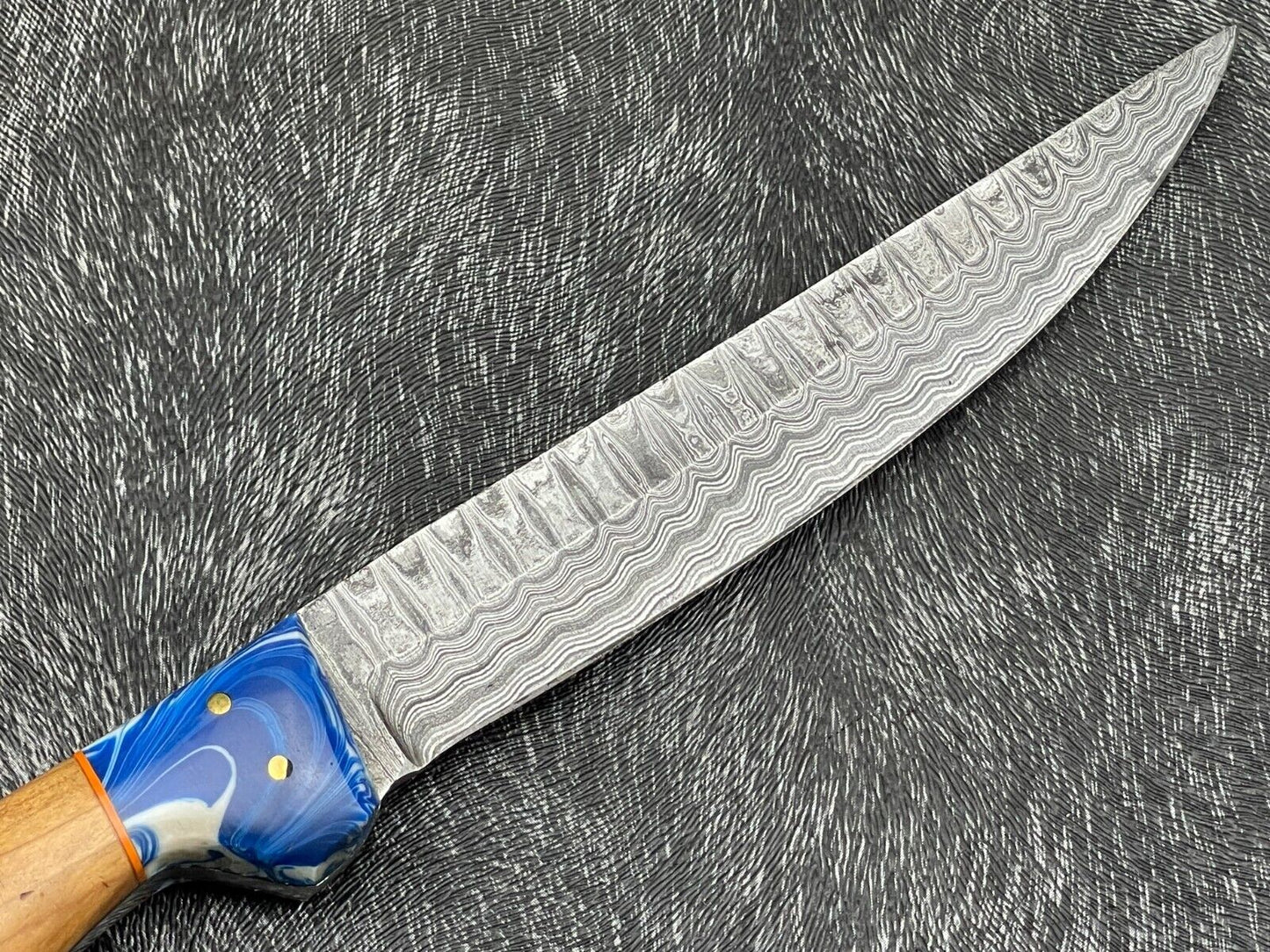 Heritage Forge 11 Inch Damascus Steel Hunting Bowie Knife with Olive Wood and Resin Handle