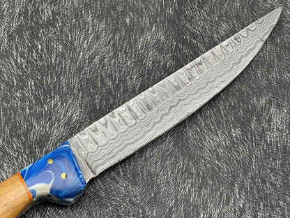 Heritage Forge 11 Inch Damascus Steel Hunting Bowie Knife with Olive Wood and Resin Handle