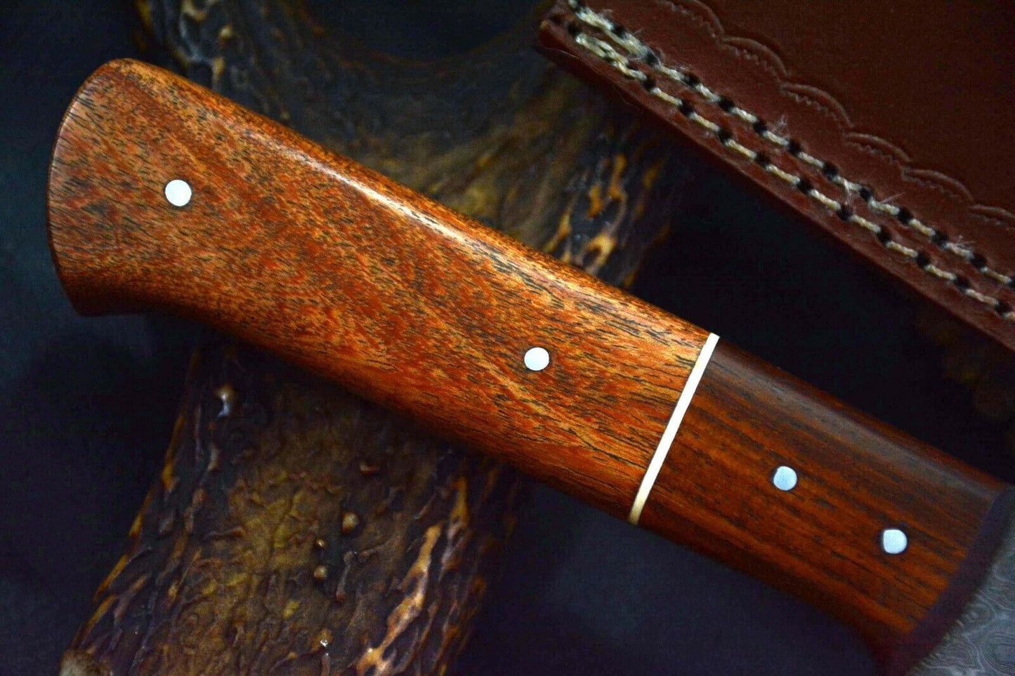 12.5" Handmade Damascus Steel Chef Knife – Custom Kitchen Knife with 7.3" Blade, Walnut Handle & Leather Sheath