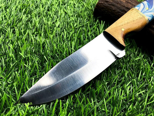 9" Handmade Stainless Steel Skinner Knife – Full Tang Hunting & Survival Blade with Leather Sheath