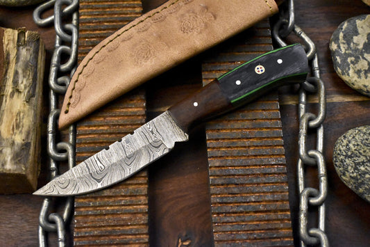 Custom Skinner Knife Twist Damascus Hard Wood Wooden Bolster Gift