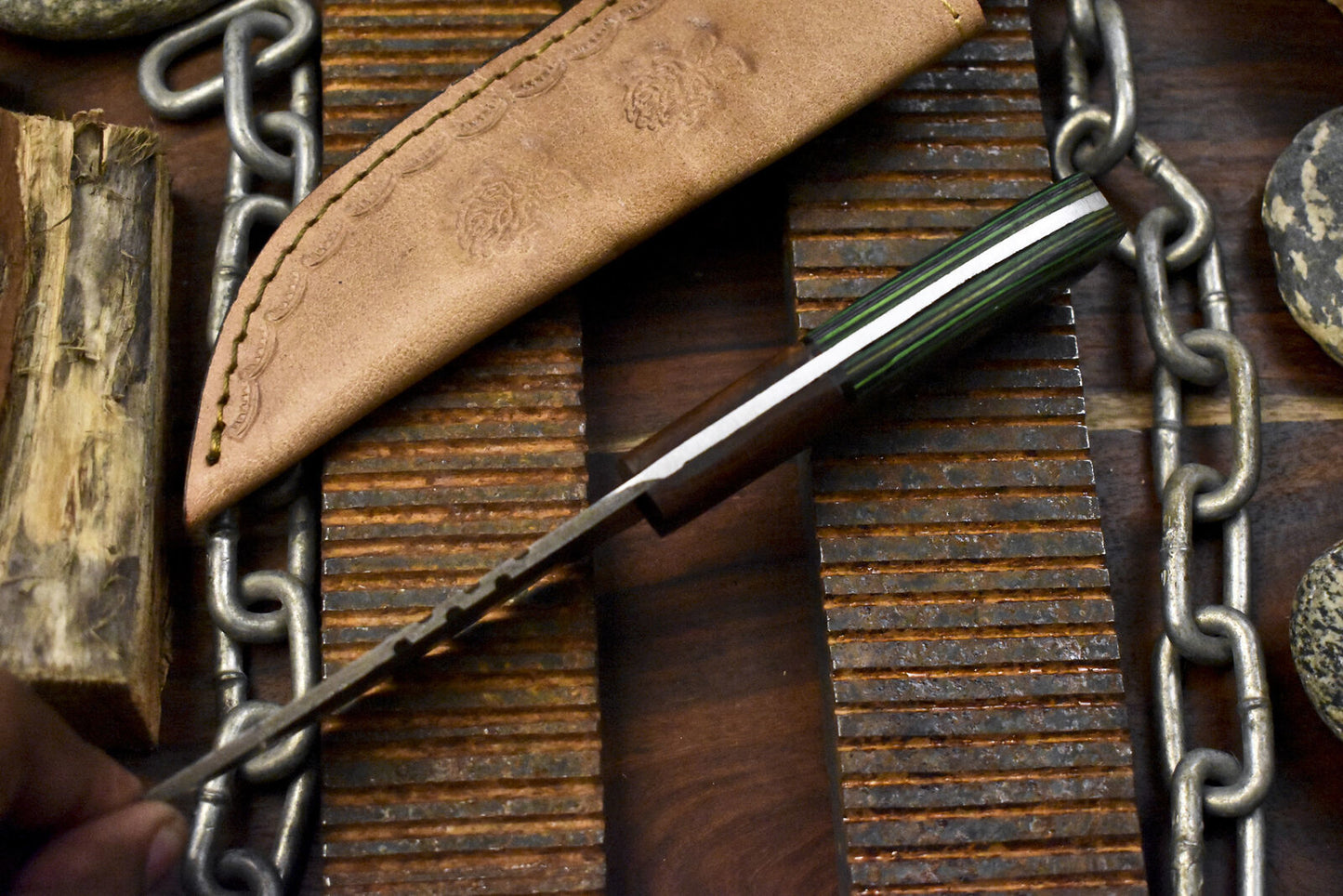 Custom Skinner Knife Twist Damascus Hard Wood Wooden Bolster Gift