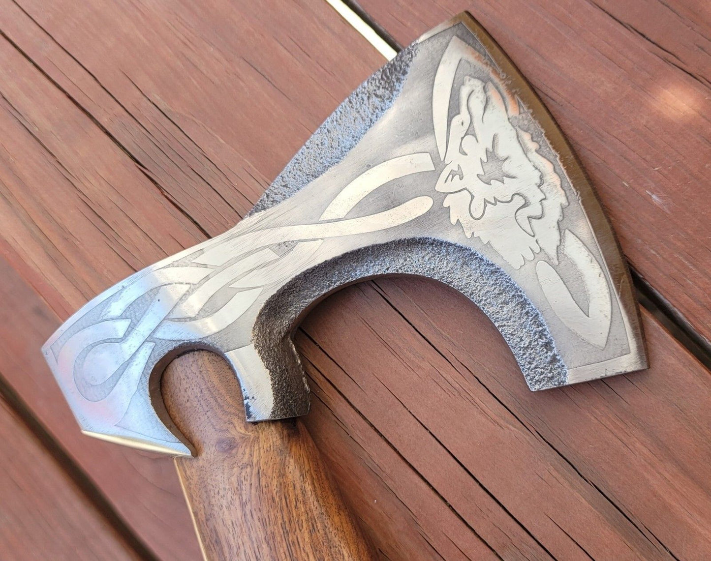 Custom Hand Forged Carbon Steel Viking Axe with Rose Wood Handle and Leather Sheath – Camping Hatchet