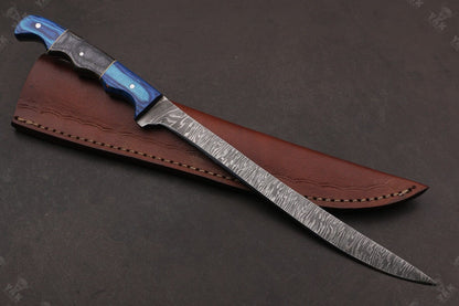 13" Hand Forged Damascus Fillet Knife Damascus Steel Fillet Knife for Professionals W/Sheath