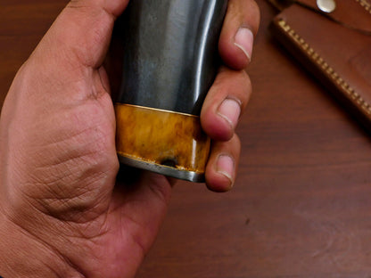 17 Inch Custom Handmade Damascus Bowie Knife with Stained Camel Bone Handle