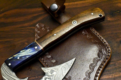 Hand Forged Damascus Axe Hunting Chopper with Walnut Wood Handle | Custom Damascus Steel Axe Knife