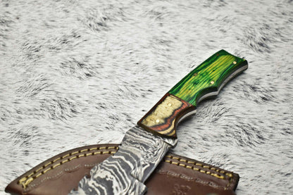 Rare Handmade Damascus Steel Full Tang Camping Tracker Knife with Leather Sheath