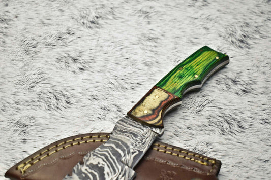 Rare Handmade Damascus Steel Full Tang Camping Tracker Knife with Leather Sheath