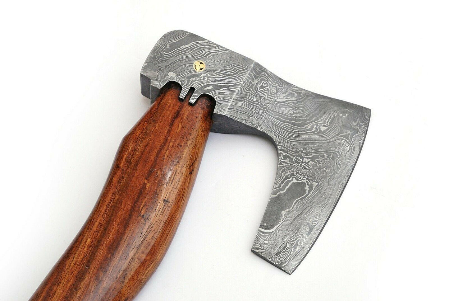 Custom Handmade 15 Inch Damascus Steel Axe with Rosewood Handle and Leather Sheath