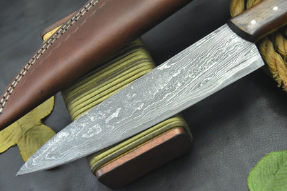 Custom San Mai Damascus Steel Chef Knife Handmade with Walnut Handle