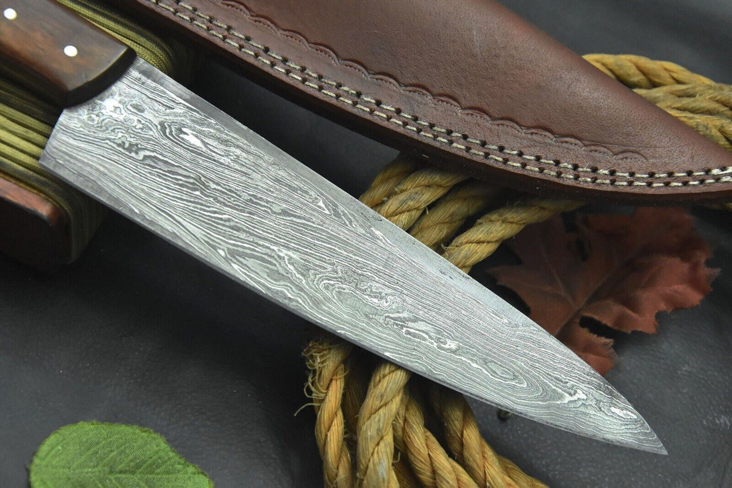 Custom San Mai Damascus Steel Chef Knife Handmade with Walnut Handle