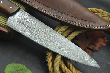 Custom San Mai Damascus Steel Chef Knife Handmade with Walnut Handle