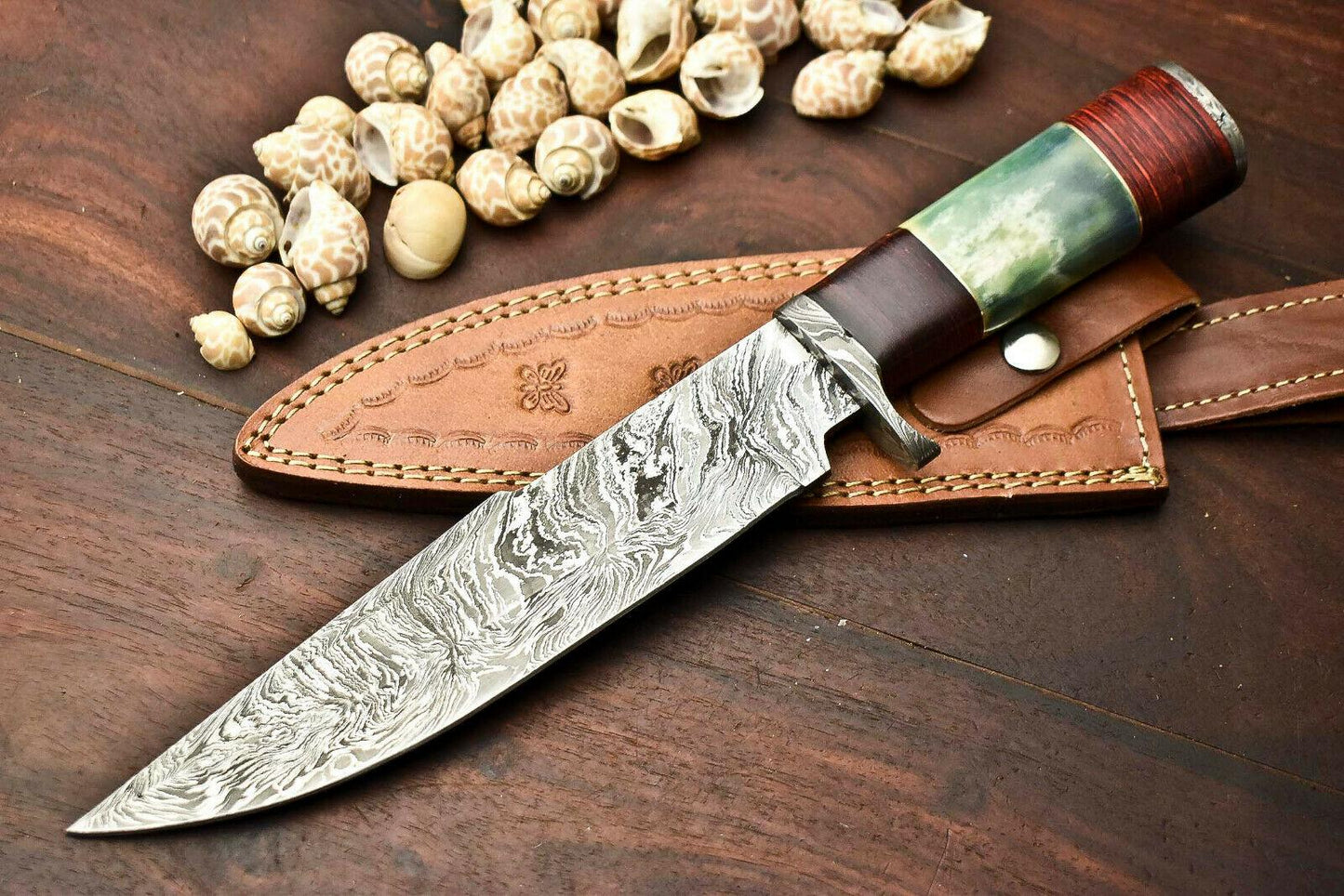 13" Handmade Damascus Steel Bowie Knife | Camel Bone Handle
