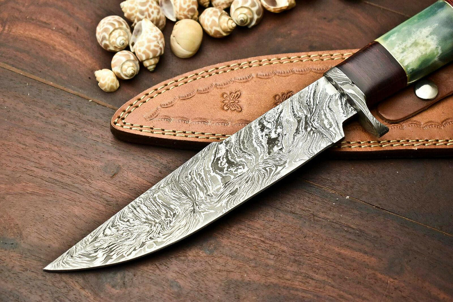 13" Handmade Damascus Steel Bowie Knife | Camel Bone Handle