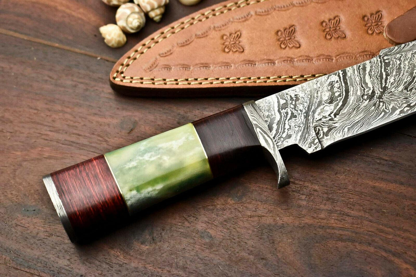 13" Handmade Damascus Steel Bowie Knife | Camel Bone Handle