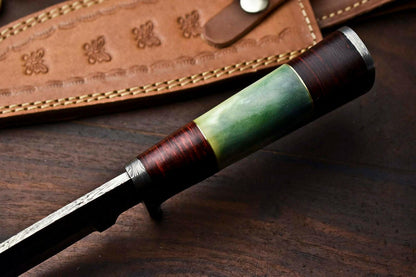 13" Handmade Damascus Steel Bowie Knife | Camel Bone Handle