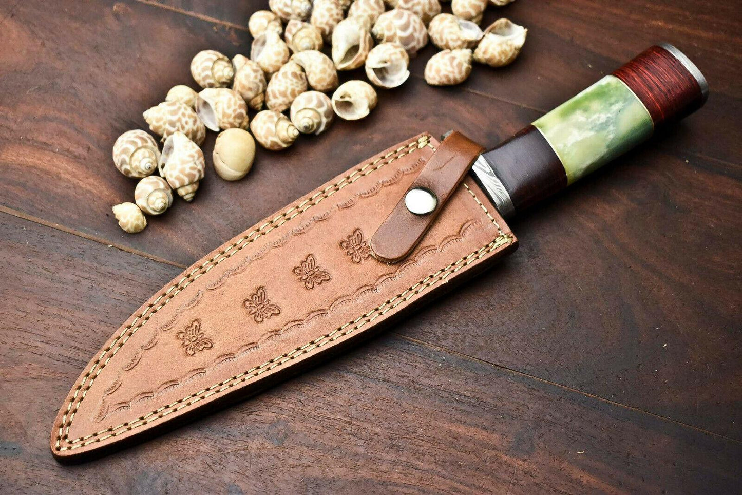 13" Handmade Damascus Steel Bowie Knife | Camel Bone Handle