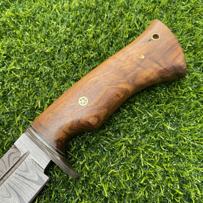9 Inch Damascus Hunting Bowie Knife with Damascus Steel Handle