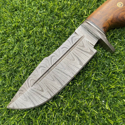 9 Inch Damascus Hunting Bowie Knife with Damascus Steel Handle