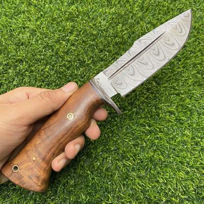 9 Inch Damascus Hunting Bowie Knife with Damascus Steel Handle