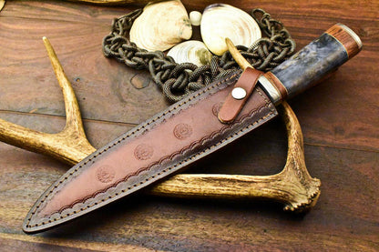 15" Damascus Steel Bowie Knife – Engraved Camel Bone Handle