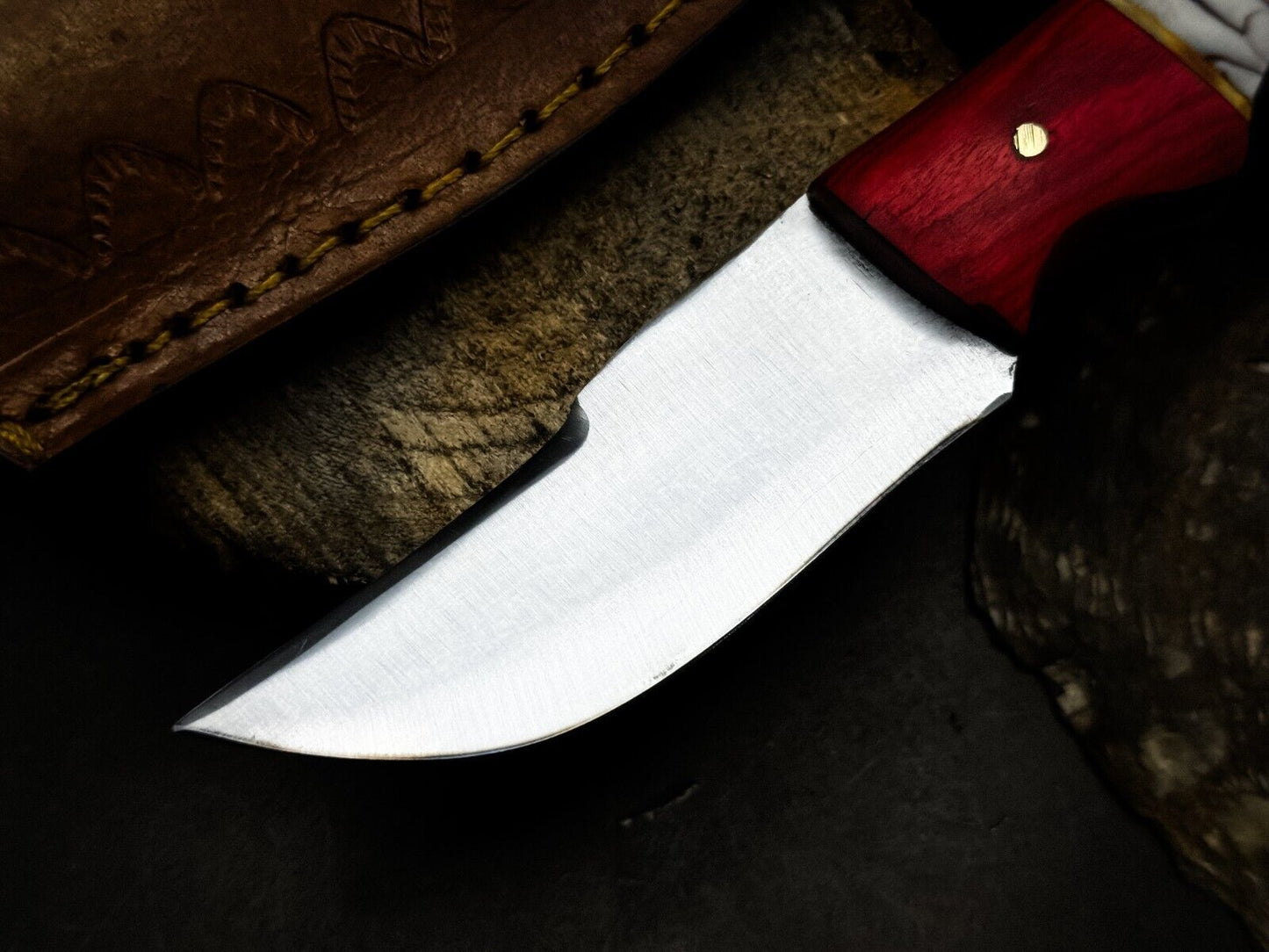 Heritage Forge Handmade D2 Steel Hunting Survival Knife with Wooden Handle and Leather Sheath