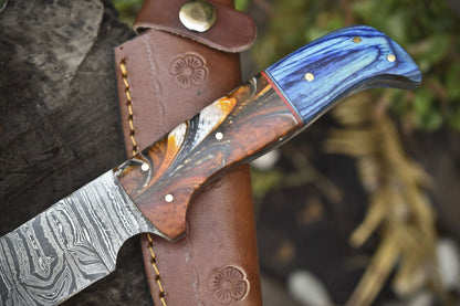 Twist Damascus Skinner Knife Mixed Handle Survival Hunting Tool