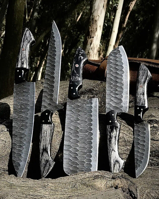 Custom Handmade Damascus Steel Chef Knife Set | 5 PCS Hand Forged Kitchen Knives