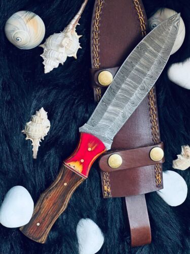 10.5" Damascus Dagger Knife – Twist Pattern Blade, Camel Bone Handle