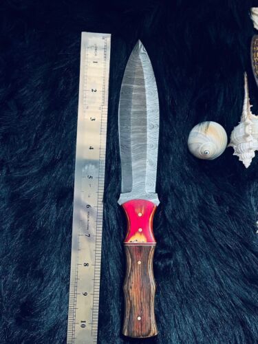 10.5" Damascus Dagger Knife – Twist Pattern Blade, Camel Bone Handle