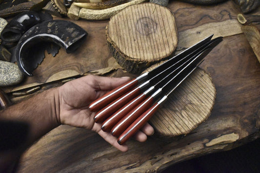 Custom Forged Chef Knife Set Twist Damascus Steel with Hard Wood Handles – Lot of 5 Camping Knives