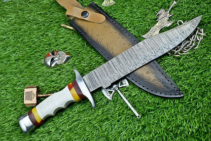 Heritage Forge 14 Inch Resin Handle Damascus Steel Bowie Knife for Camping and Hunting