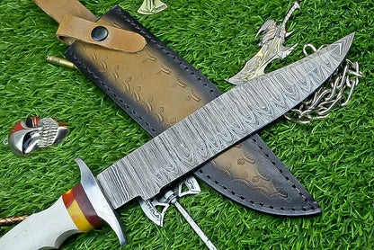 Heritage Forge 14 Inch Resin Handle Damascus Steel Bowie Knife for Camping and Hunting