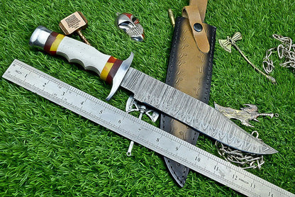 Heritage Forge 14 Inch Resin Handle Damascus Steel Bowie Knife for Camping and Hunting