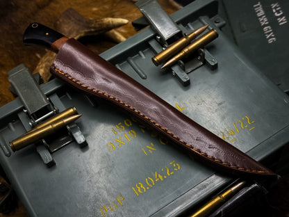 Handmade J2 Steel Hunting & Chef Knife with Powder Coated Blade, Horn Handle & Leather Sheath
