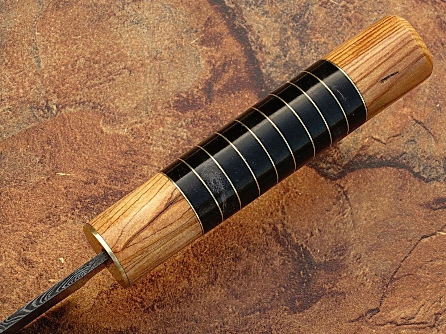2-Piece Handmade Damascus Chef Knife Set – Olive Wood & Buffalo Horn, Full Tang Japanese Steel