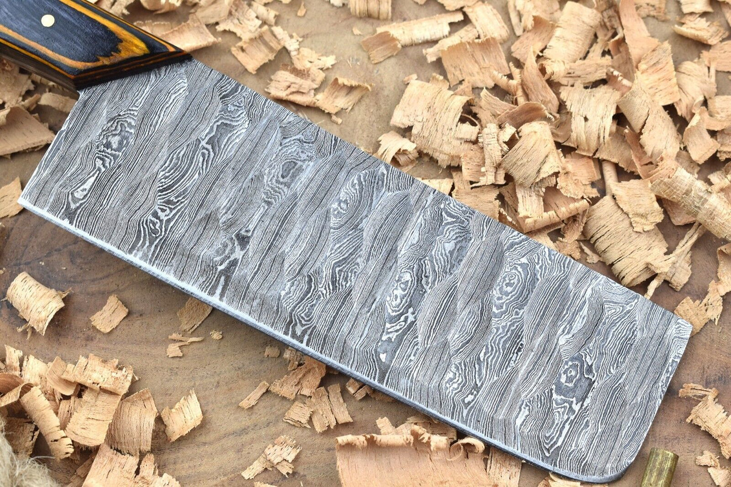 Custom Handmade Damascus Steel Chef Knife – 11" Kitchen Knife with 5" Blade & Black/Orange Dollar Thappa Sturl Open Tang Handle