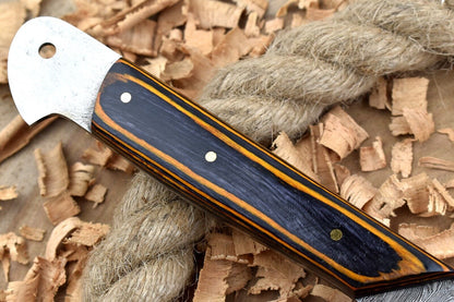Custom Handmade Damascus Steel Chef Knife – 11" Kitchen Knife with 5" Blade & Black/Orange Dollar Thappa Sturl Open Tang Handle