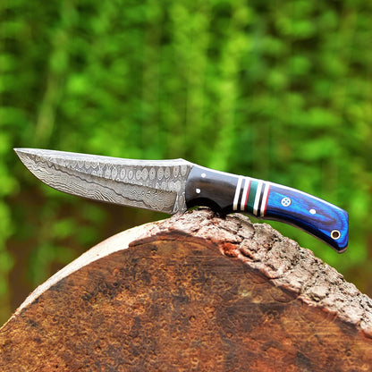Handmade Damascus Steel Bowie Knife – Pakkawood & Resin Handle (8")