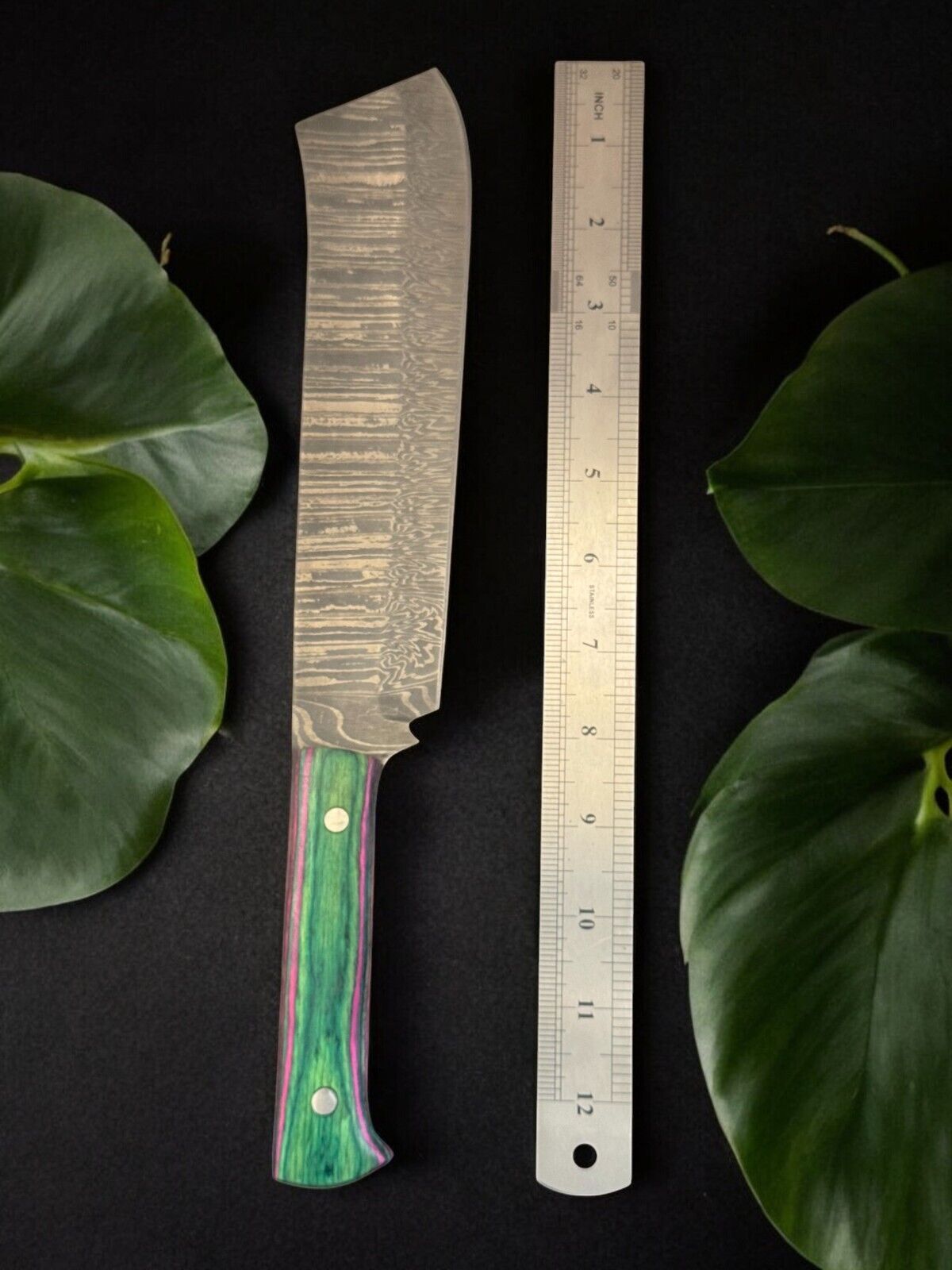 12 Inch Handmade Damascus Bowie Knife with Pakka Wood Handle for Hunting and Camping